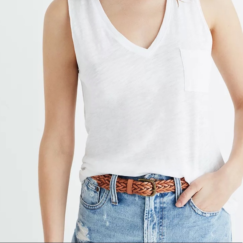 MADEWELL, Whisper v-neck cotton pocket tank, tan, sz M